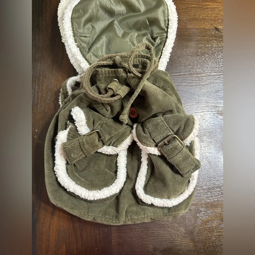 Faded Glory Olive Green Backpack with Cream‎ Shearling Trim